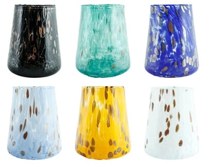 Set of Six 6 Murano Glass Drinking Tumblers Blue Yellow White Green Bronze - Picture 1 of 21