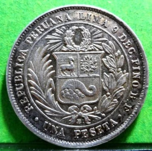 aUNC, PERÚ - 1 Peseta, 1880 LIMA -B- Plata. Muy bonito - Imagen 1 de 2