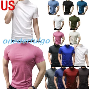 AU Mens T Shirt Short Sleeve Basic Mock Turtleneck Slim Fit Pullover Undershirt - Picture 1 of 92