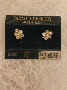 Vintage Sarah Coventry Rhinestone Leaf Style Earrings  - Picture 1 of 4