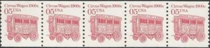 Coil strip of 5 stamps - Scott 2452 - 5 cent - Circus Wagon - 1991 - MNH - Picture 1 of 1