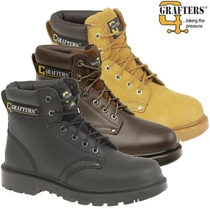 Grafters Cuero Botas de Seguridad Trabajo Senderista Punta de Acero Tobillo Bota de Trabajo Zapatos de Entrenador - Imagen 1 de 6