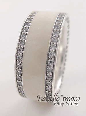 Originale Cuori Di PANDORA Argento/Smalto Bianco Largo Fedina 5 (50) New W Box - Immagine 1 di 4