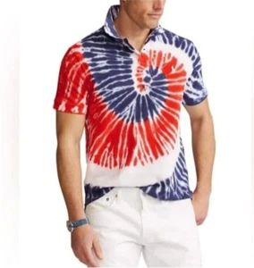 Polo Ralph Lauren Team USA Polo Shirt Mens Size XL Multi Tie-Dye Mesh Pony Logo - Picture 1 of 6