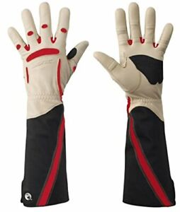 Bionic Women's Long Cuff Rose Gardening Gloves Tan, Leather Work Gloves (1 Pair)
