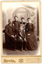 CIRCA 1880'S Stunning CABINET CARD Beautiful Family of Five Erwin Coshocton, OH
