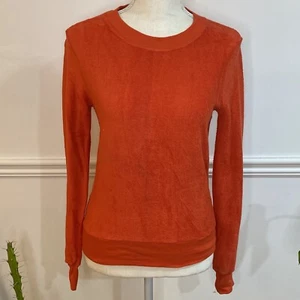 Vintage 70s Bronson Velour Sweater Womens Small Orange Crewneck - Picture 1 of 12