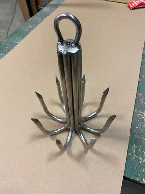 S&S WELDING 7 Inch 8 Prong Welded 3/8” Stainless Mussel Hook Bridge Gaff With Eye For Rope