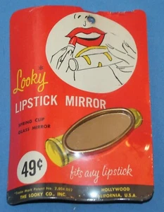 Tarjeta de exhibición de espejo lápiz labial looky vintage de los años 60 NOS Hollywood California - Imagen 1 de 2