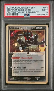2021 POKEMON SWSH BLACK STAR PROMO #144 GRENINJA CELEBRATIONS PSA 9 WITH SWIRL. - Picture 1 of 2