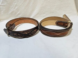 2 Wrangler Leather Belts, Top Grain & Split, Size 46 Eagles Tooled Cowhide - Picture 1 of 16