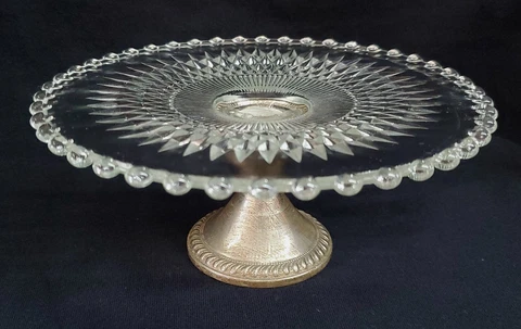 DUCHIN STERLING SILVER WEIGHTED CANDLEWICK GLASS CAKE STAND Vtg Boopie Cover