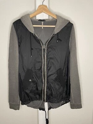 Free People Mujer M Sudadera con Capucha Cremallera Frontal Nailon Chaqueta Informal Negra Gris Envejecida Foto 1 de 4