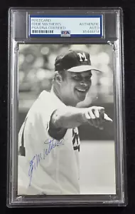 EDDIE MATHEWS Signed Real Photo Postcard-HOF-MILWAUKEE BRAVES-PSA - Picture 1 of 4
