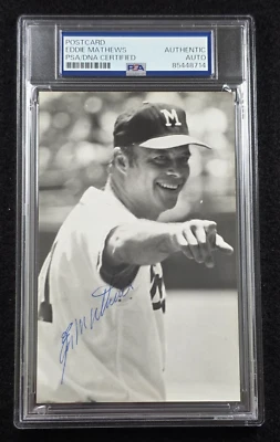 EDDIE MATHEWS Signed Real Photo Postcard-HOF-MILWAUKEE BRAVES-PSA - Image 1 of 4