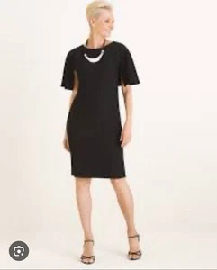 Neu mit Etikett Chico's Größe 3 XL schwarz Cape-Ärmel kurzes Etuikleid knielang 109 $ - Bild 1 von 5
