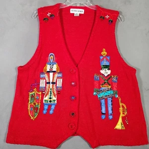 Gilet Maglione Vintage Victoria Donna Vacanze 2X Rosso Ricamato Schiaccianoci Natale - Foto 1 di 9