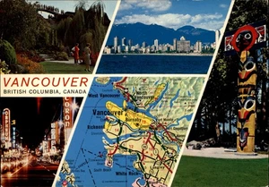 Vancouver British Columbia Canada mappa multivista cartolina d'epoca t829 - Foto 1 di 2