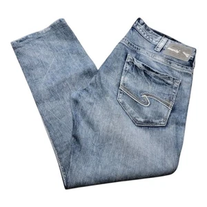 Silver Jeans Mens 36x32 Blue Medium Wash Eddie Denim Stretch Casual Buckle EMC - Picture 1 of 11
