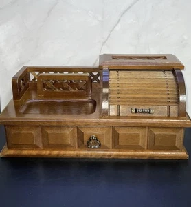 Vintage Men’s Valet Roll Top Wood Jewelry Box With Drawer - Picture 1 of 8