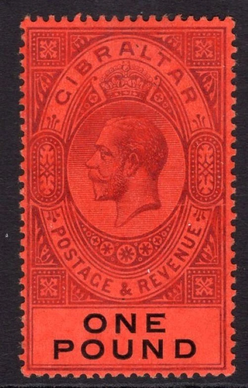 GIBRALTAR 1912-24 KGV DEFINITIVO £1 PÚRPURA OPACO Y NEGRO/ROJO FINO SIN MONTAR COMO NUEVO Foto 1 de 1