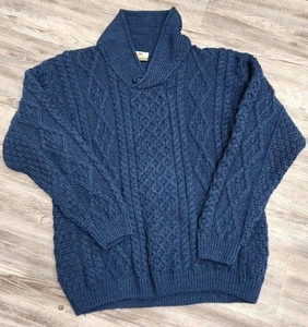 Caraig Donn Sweater Mens Large Navy Blue Cowl Neck Pullover Wool Cable Knit  - Picture 1 of 13