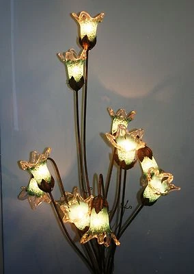  11 Lights Wrought Iron Floor Lamp Green Crackled Glass Shades - Image 1 of 4