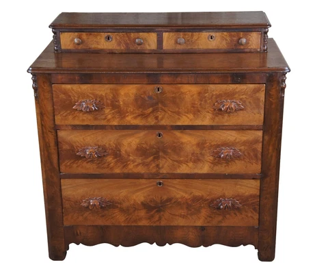 Antique Victorian Crotch Walnut Step Back Dresser Glovebox Drawers Chest 42" Cover