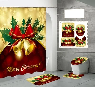 Alfombras de cortina de ducha impermeables para baño cubierta de inodoro poliéster Navidad Foto 1 de 3