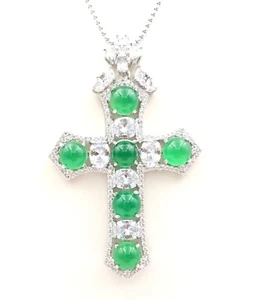 Collana Ciondolo Natale Croce Zirconi Zirconi Giada Agata Calcedonio Verde 18KGP - Foto 1 di 12