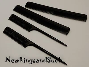 Black Barber & Rat tail Combs Lot of 4 Styling, sectioning and trimming - Picture 1 of 4