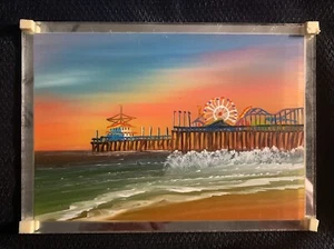 Hand painted Ocean And Pier scene on a 5”x 7” mirror Piece Unsigned By Artist. - Picture 1 of 9