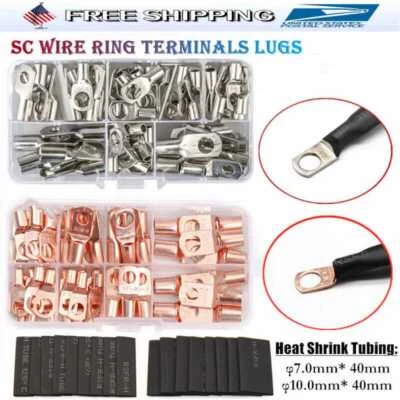 140/280PCS Copper Lugs Ring Terminals Bare Battery Welding Crimp Wire Connectors - Image 1 of 4