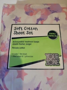 Your Zone Unicorn Twin TwinXL Soft Cotton Sheet Set Flat Fitted & Pillowcase - Picture 1 of 2