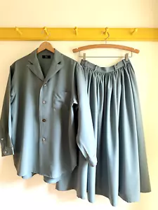 Vintage 80s 90s Y's by YOHJI YAMAMOTO poly woven suiting blue suit skirt set S M - Picture 1 of 9