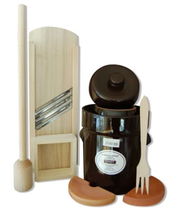 Gärtopf 15 Liter mit großem Krauthobel 65 x 24 cm u. Stampfer, Gabel - Bild 1 von 1