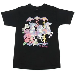 Vtg Solvang California Horse Pony Carousel Tilden Puffy Glitter T-shirt sz L 131 - Picture 1 of 4