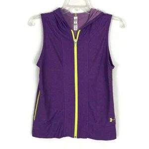 Under Armour Girls Youth Shirt Size L Large Purple Gold Sleeveless Hooded Zip  - Picture 1 of 4