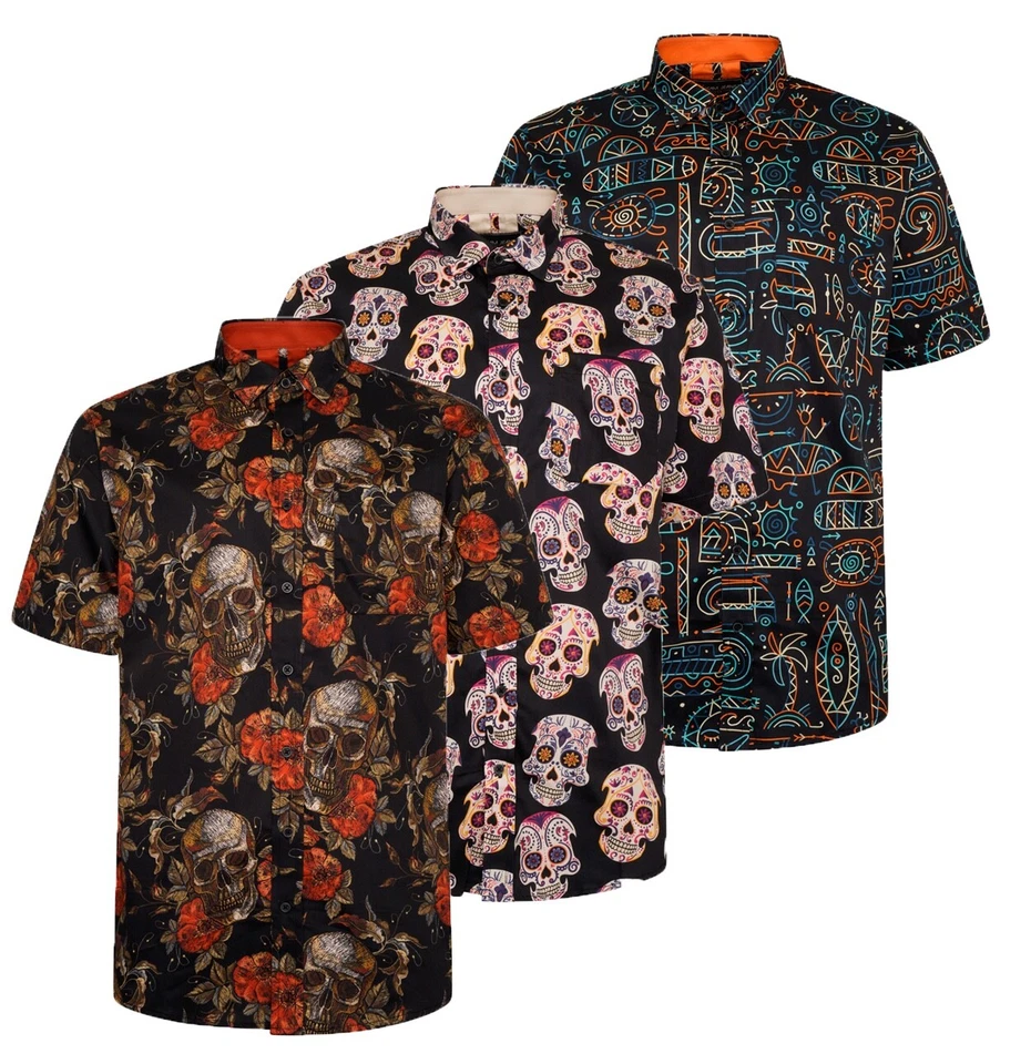 Camisa informal con botones de manga corta con acabado satinado de algodón KAM para hombre talla grande 2-8XL Foto 1 de 1