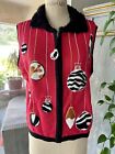 Ugly Sweater Vest Christmas Holiday Zip-up Ornaments Sz L Zebra Cow Print