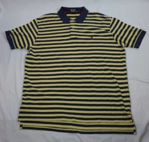 Polo Ralph Lauren Navy Blue Yellow Stripe Cotton Polo Collared Shirt XL Mens - Picture 1 of 6