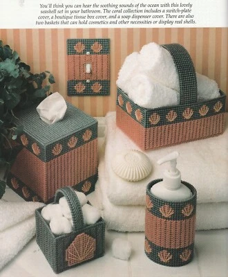 Seashells Tissue & Soap Dispenser Cover,Baskets +-Plastic Canvas Pattern ONLY - Image 1 of 2
