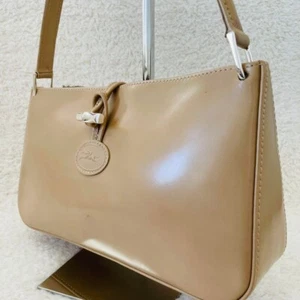 LONGCHAMP Horse Logo ROSEAU Bamboo Leather Hand One Crossbody Bag Women Beige - Picture 1 of 13