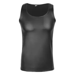 Men's Faux Leather Sleeveless Tank Tops Vest Sports Workout Undershirts Clubwear - Picture 1 of 10