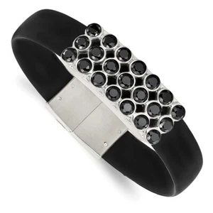 Stainless Steel Polished Black CZ Rubber band Bracelet - Picture 1 of 4