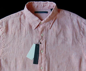 Men's PERRY ELLIS Raku Coral Peach Linen Short Sleeve S/S Shirt L Large NWT - Picture 1 of 4