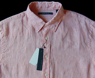 Men's PERRY ELLIS Raku Coral Peach Linen Short Sleeve S/S Shirt L Large NWT - Image 1 of 4