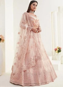 Lehenga Choli Bollywood Sari Designer Hochzeit Indien Peach Lehenga Party Saree - Bild 1 von 2