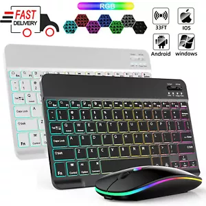 Wireless Backlit Bluetooth Keyboard and Mouse For Android IOS Tablet iPad Laptop - Picture 1 of 33