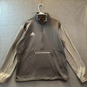 Adidas Sweatshirt Mens Large Gray Kangaroo Pocket Mock Neck Sports Outdoor - Picture 1 of 17